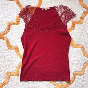 Red beaded cap sleeve sweater